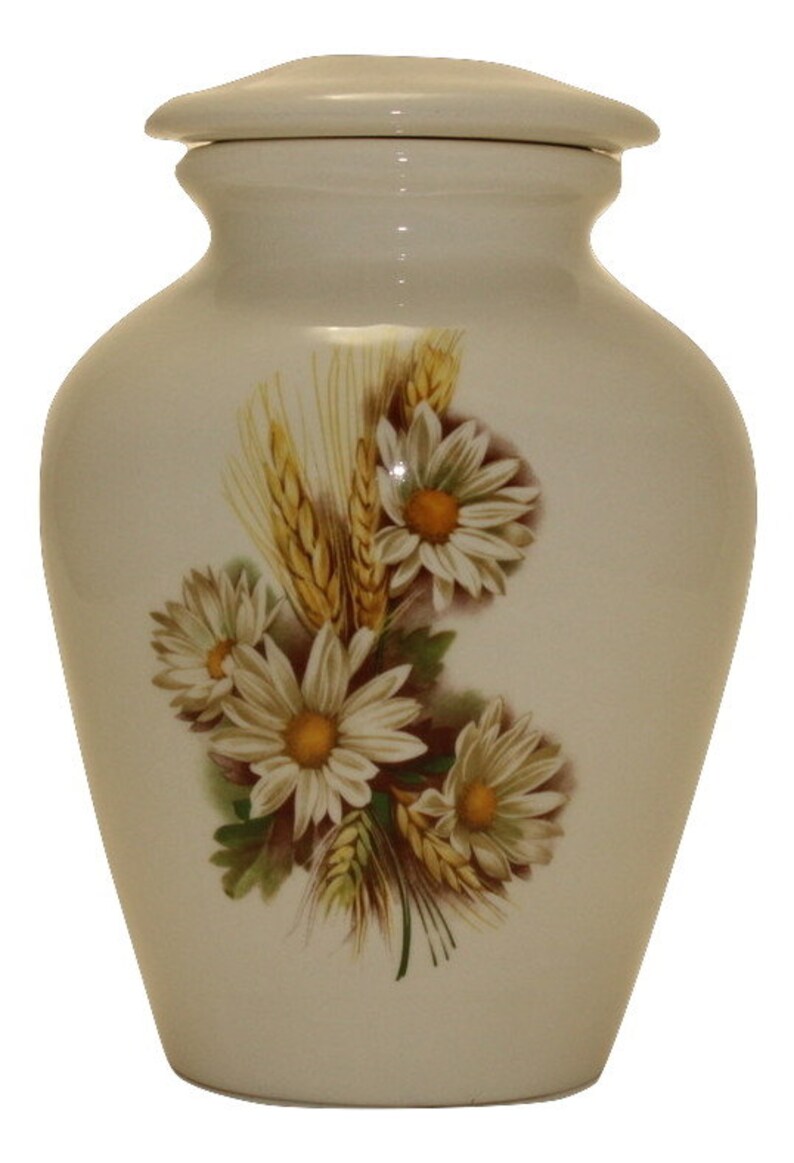 Ceramic Jar With Lid Daisy With Wheat Cremation Urn Baby Urn Etsy