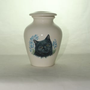 Black Cat on Ceramic Jar with Lid, Small Cremation Urn, Keepsake Urn, Baby or Infant Urn. Handmade small Pet Urn