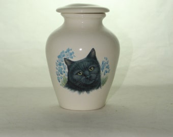 Black Cat on Ceramic Jar with Lid, Small Cremation Urn, Keepsake Urn, Baby or Infant Urn. Handmade small Pet Urn