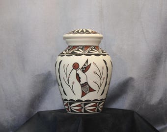 Hand Painted Hummingbird Cremation Urn, Native American Art Pottery, Large Terra Cotta Jar