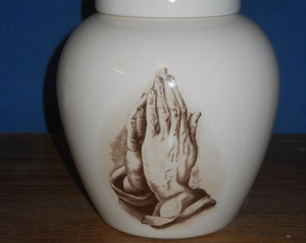 Praying Hands Cremation Urn: Handmade Ceramic Art Pottery Jar