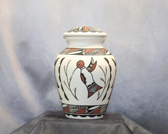 Hummingbird Native American Adult Cremation Urn, Hand painted large Jar with lid Native American Art Pottery, Handmade Ashes Urn