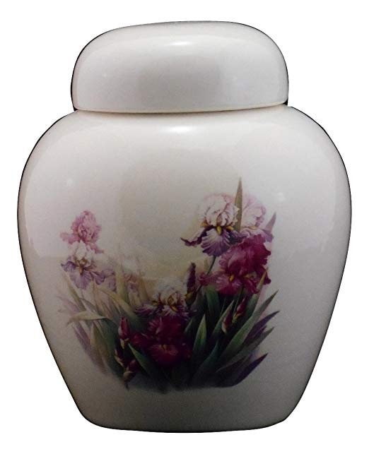 Iris Cremation Urn, Ceramic Jar with Lid, Pet Cat or Dog Small Urn for
