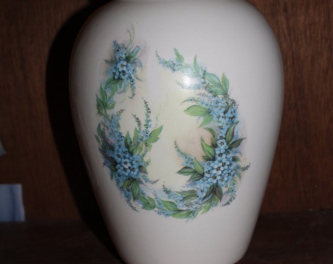 Featured listing image: Forget Me Nots Adult Cremation Urn for ashes, Large Ceramic Ginger Jar with Lid, Art Pottery