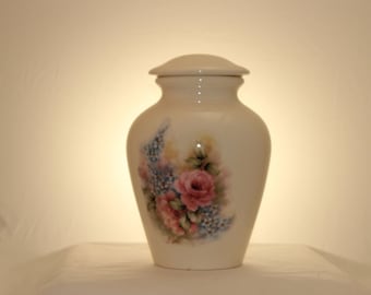 Pink Roses and Forget Me Nots Adult Cremation Urn, Urn for Human Ashes. Large Ginger Jar with Lid, Art Pottery, handmade