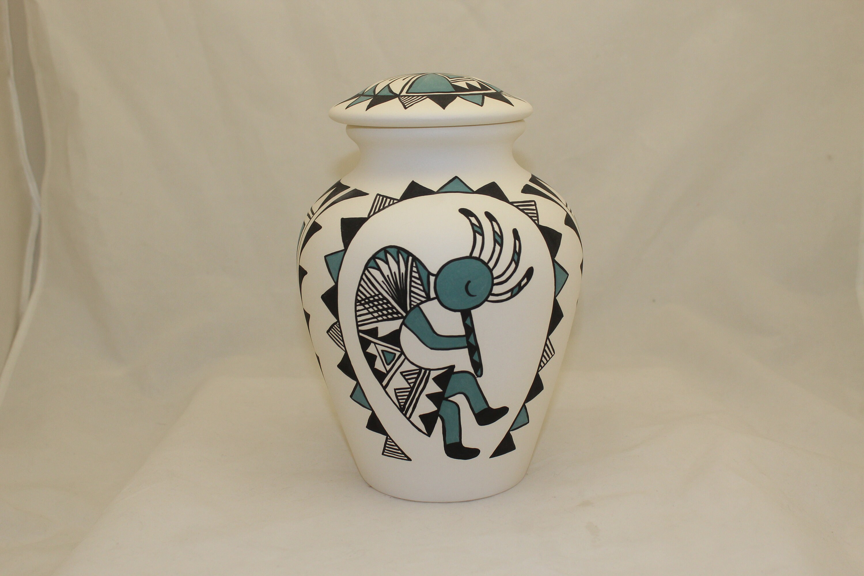 Native American Ceramic Adult Cremation Urn, Hand Painted Large Jar