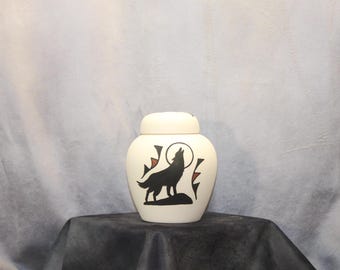 Wolf design Native American Cremation Urn for Ashes, Hand Painted small sharing or pet urn