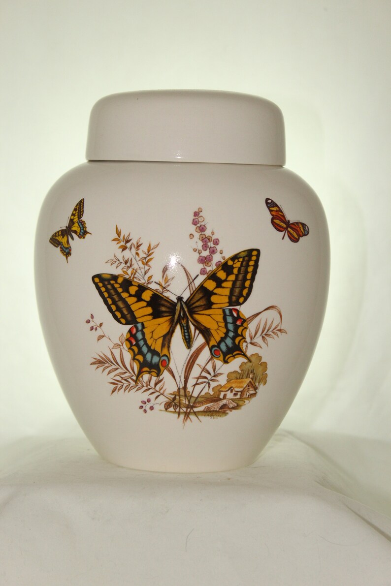 Yellow Butterfly Cremation Urn Large Ceramic Jar With Lid Etsy