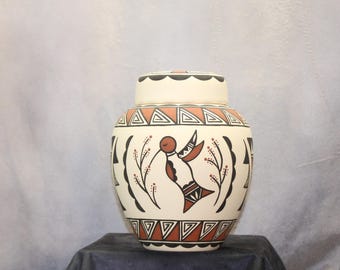 Hummingbird Design Native American Adult Cremation Urn, Large Human Ashes Urn, Art Pottery, Hand painted