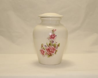 Small Ceramic Jar with Lid, Cremation Urn with Pink Roses, Baby Urn, Infant Urn. Keepsake Urn, Pet Urn for Ashes. art pottery, handmade