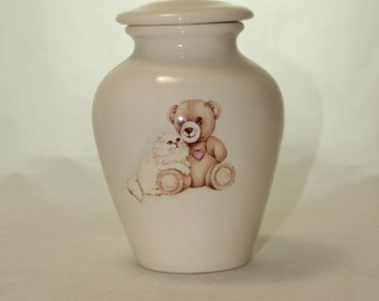 Teddy Bear with Kitten Cremation Urn, Small Jar with Lid Keepsake Urn, Baby Urn, Infant Urn. Handmade small Pet Urn