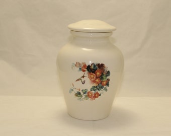 Hummingbird Cremation Urn, Orange Trumpet Vine Ceramic Pet Urn
