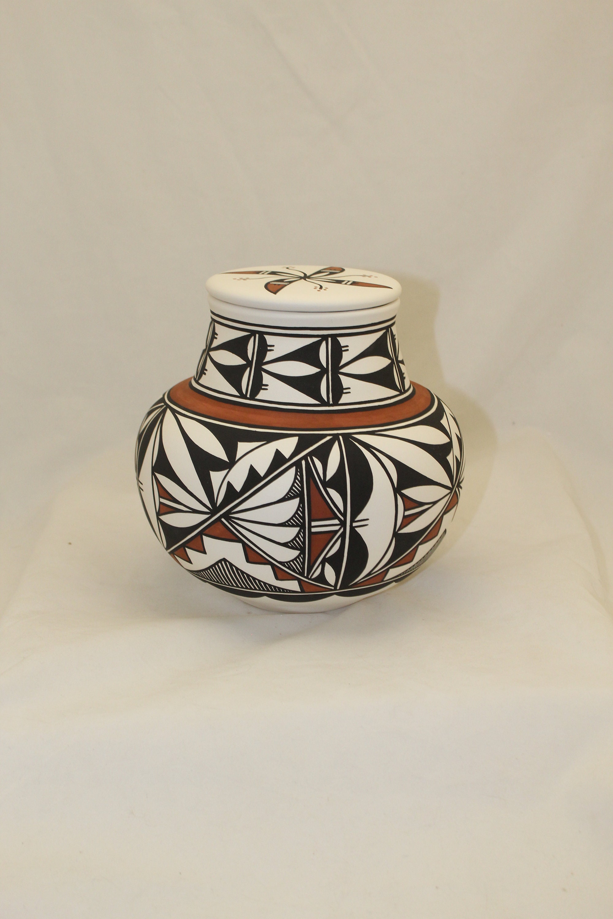Native American Adult Cremation Urn, Terra Cotta and Black Hand Painted