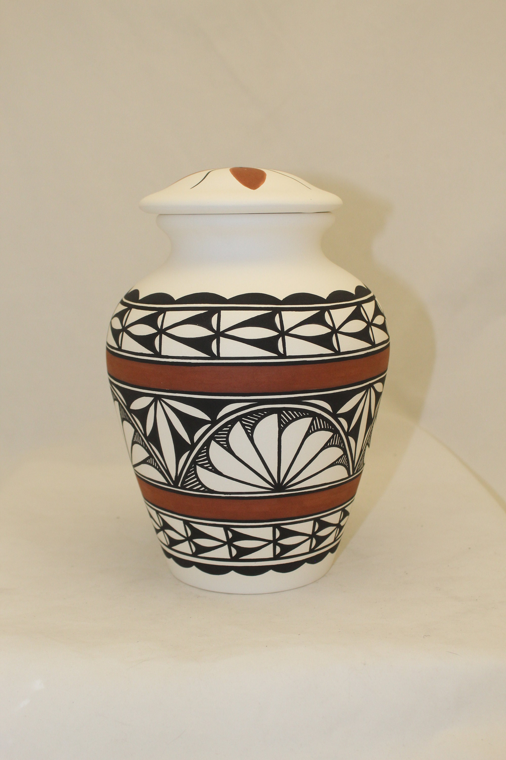 Native American Ceramic Jar with Lid, Adult Cremation Urn, Hand Painted Large Cremation Urn