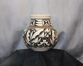 Native American Adult Cremation Urn, Terra Cotta and Black Hand Painted Large Urn for Ashes