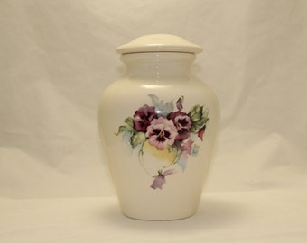 Pansy Small Adult cremation urn for ashes, Large ceramic cremation urn, handmade with purple flowers, art pottery funeral urn