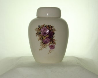 Purple Roses small cremation urn for ashes, Ideal size for baby, infant or keepsake, Pet Ashes Urn, Art Pottery, Handmade Urn
