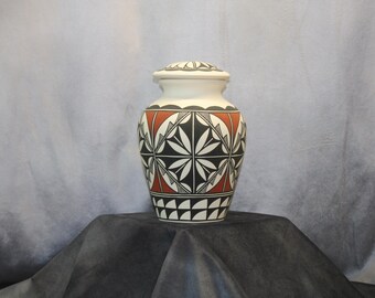 Native American Hand Painted Large Cremation Urn, Native American Art Pottery Adult Handmade Ashes Urn
