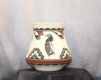Native American Kokopelli Design Adult Cremation Urn, handmade art pottery