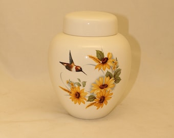 Sunflowers and Hummingbird Adult Cremation Urn, Large Pet Urn, Large Jar for Ashes, Art Pottery Funeral Urn, Handmade Cremation Urn