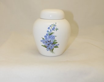 Forget Me Not Flowers Cremation Urn: Handmade Ceramic Ginger Jar