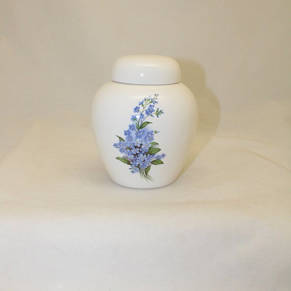 Forget Me Not Flowers Cremation Urn for ashes, Small Ginger Jar for sharing, small child or pet
