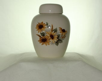Sunflowers on a Cremation Urn Ceramic Jar with Lid Baby Urn, Keepsake Urn,  Pet Ashes Urn, Art Pottery, Handmade Urn