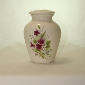 Purple Pansy Ceramic Cremation Urn with Lid: Handmade Keepsake Jar