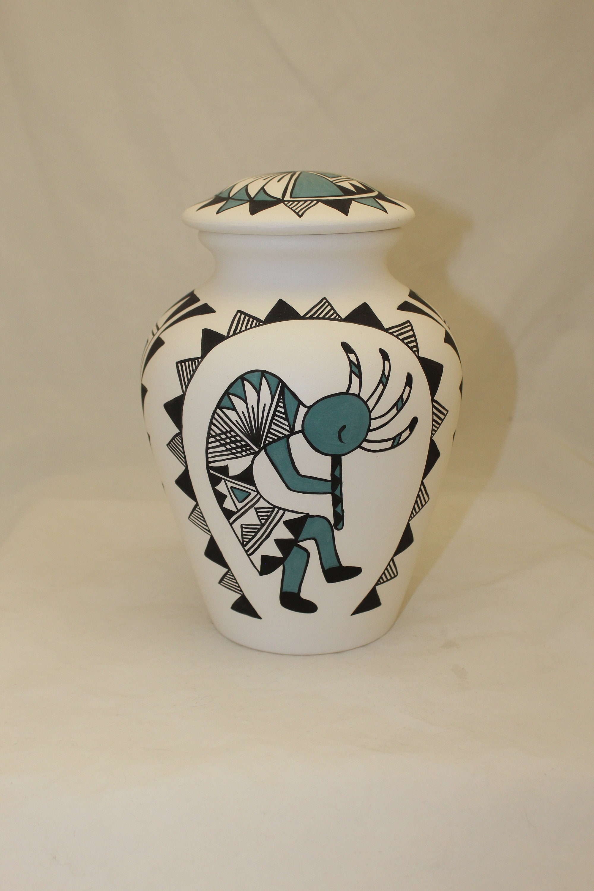 Native American Ceramic Adult Cremation Urn, Hand Painted Large Jar