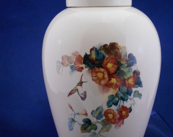 Handmade Ceramic Cremation Urn with Hummingbird & Trumpet Vine