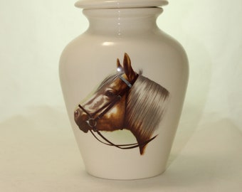 Horse Bust on Cremation Urn,  Small Jar with lid, Baby or Infant Urn, Small Pet Urn, Kitten urn. art pottery, handmade
