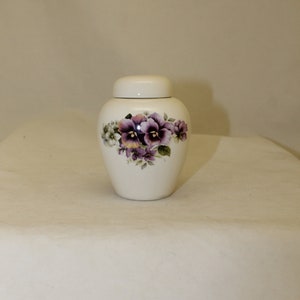 Purple Pansy Infant Baby or keepsake urn, Small jar with lid, Tiny Urn for Small Pet Art Pottery Urn