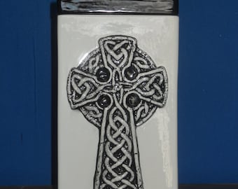 Celtic Knot Cross Cremation Urn: Handmade Ceramic Funeral Urn