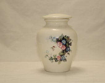 Hummingbird Morning Glory Cremation Urn, Handmade Ceramic Pet or Child Urn
