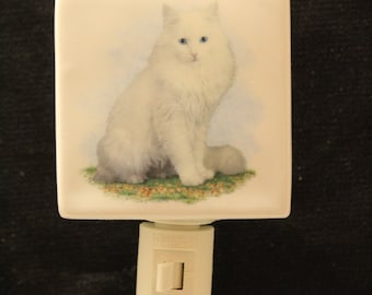 White Cat Porcelain Night Light: Nursery Memorial Remembrance