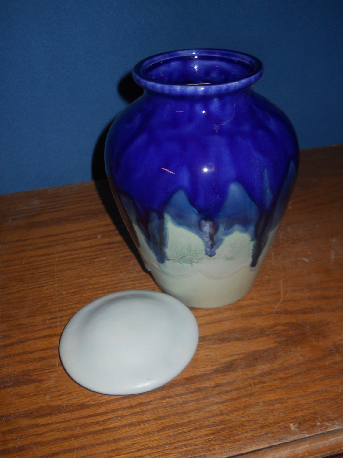 Ceramic Jar with Lid Blue flowing into light Blue Medium Etsy