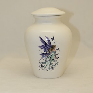Purple Fairy Cremation Urn  Ceramic Jar with Lid, Medium Cremation Urn for Ashes, Child Urn, Pet Urn, Dog Urn, Art Pottery, Handmade Urn