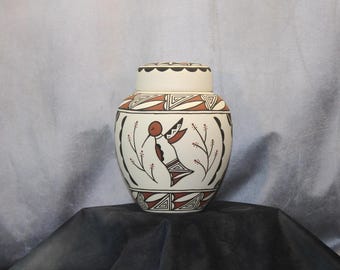 Hummingbird Design Native American Adult Cremation Urn, Large Human Ashes Urn, Art Pottery, Hand painted