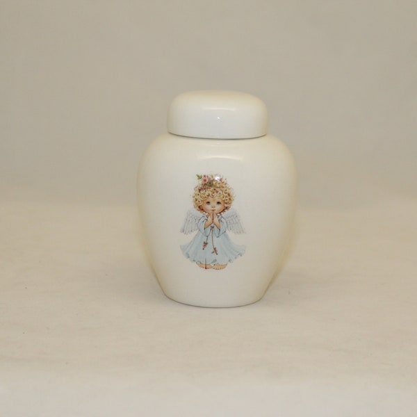 Praying Angel Tiny Cremation Baby or Infant Urn, Small Jar with Lid, Cat Urn Small Pet Urn, art pottery, handmade