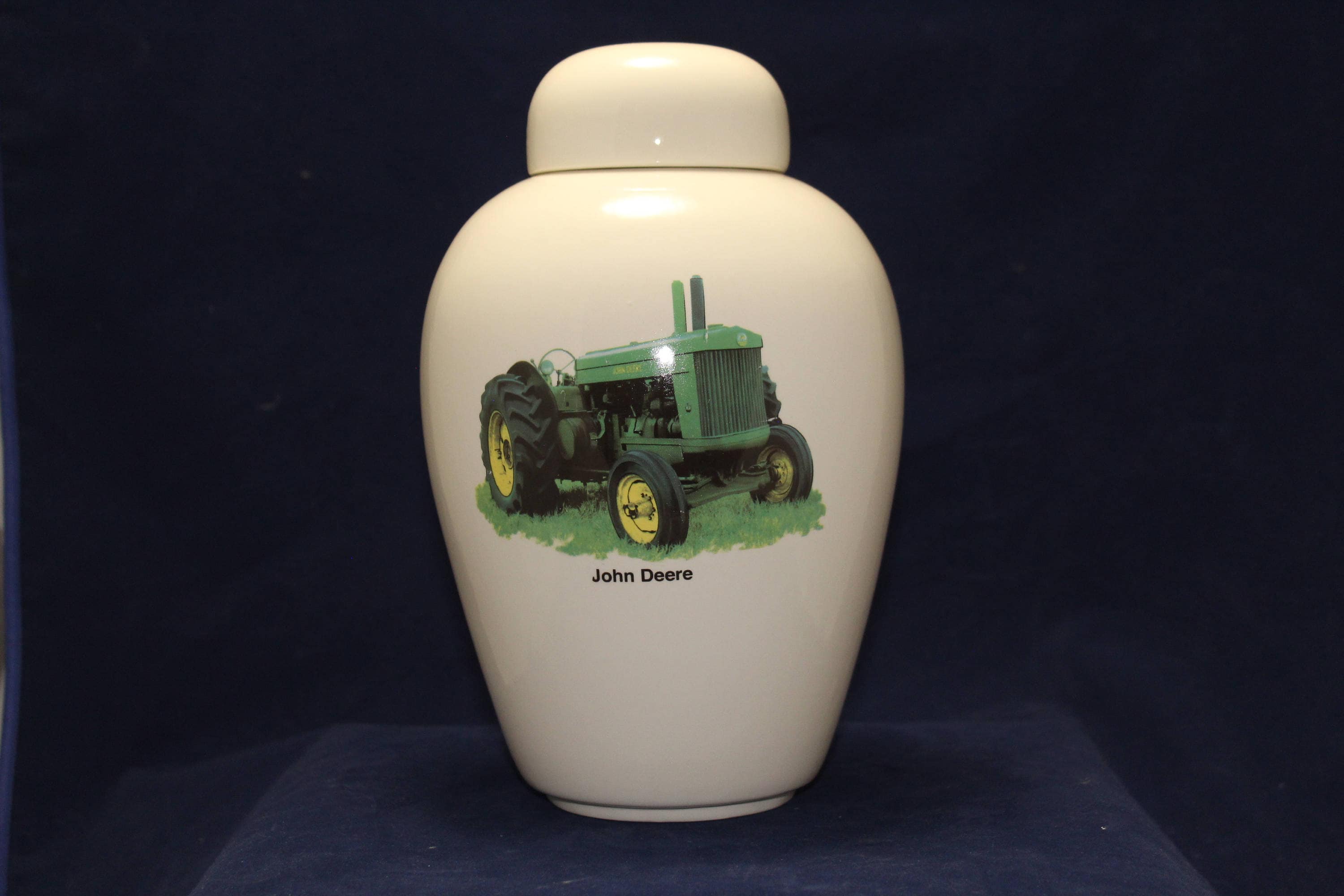 Tractor Ceramic Jar with Lid, Adult Cremation Urn, Large Pet Urn, Large