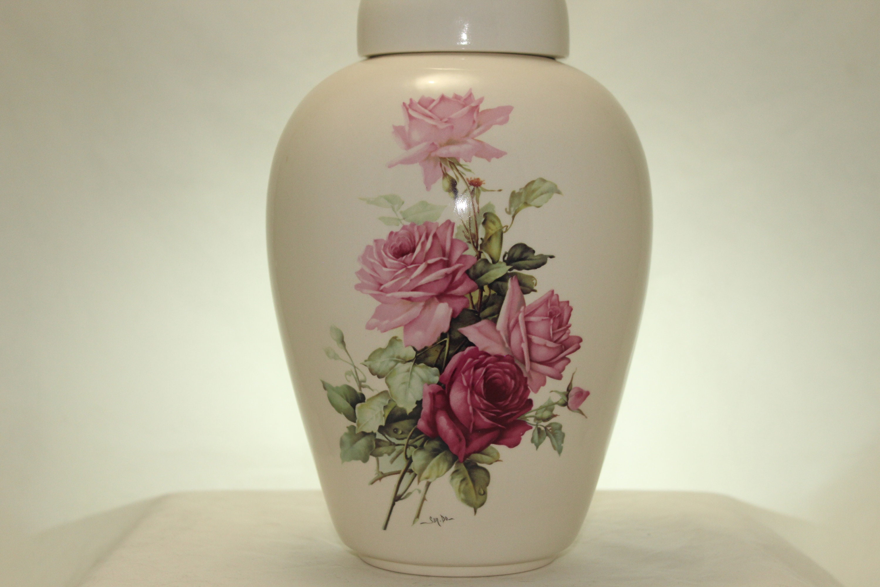 Adult Cremation Urn with Pink Roses, Urns for Human Ashes, Large