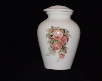 Peach Roses Ceramic Jar with Lid Adult Cremation Urn, Urn for Human Ashes, Large Cremation Urn, Art Pottery, Handmade Memorial Funeral Urn