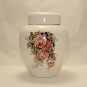 Cremation Urn, Peach Roses Ceramic Jar with Lid, Adult Cremation Urn, Large Ginger Jar, Human Ashes Urn, Art Pottery, Handmade Funeral Urn