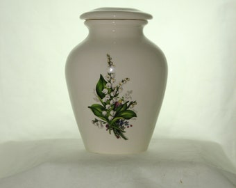 Lily of the Valley Cremation Urn, Handmade Ceramic Jar with Lid