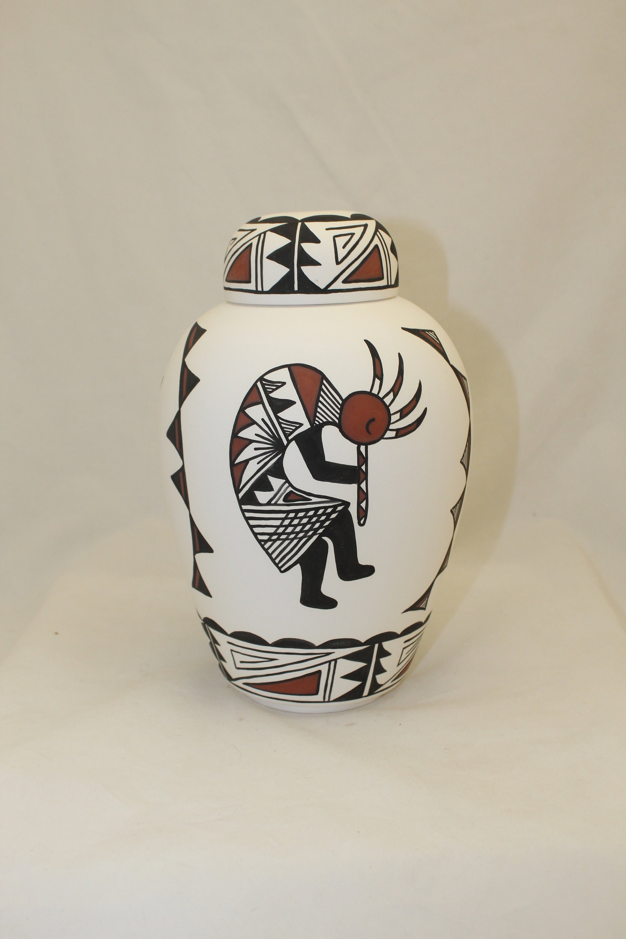 Native American Kokopelli design Ceramic Jar with Lid, Adult Cremation