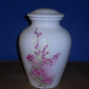 White Urn with Pink Flowers, Ceramic jar with lid, Jar with lid, art pottery, handmade