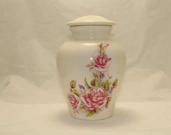 Handmade Pink Roses Ceramic Cremation Urn, Adult Size