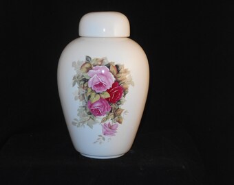 Handmade Pink Roses Cremation Urn: Large Ceramic Art Pottery Jar