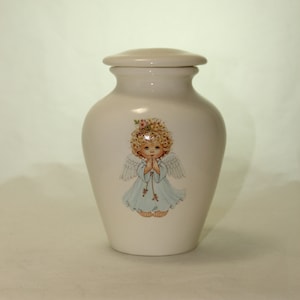 Angel Praying Ceramic Jar with Lid, Cremation Urn for Ashes, Keepsake Urn, Baby Urn, Infant Urn. Handmade small Pet Urn