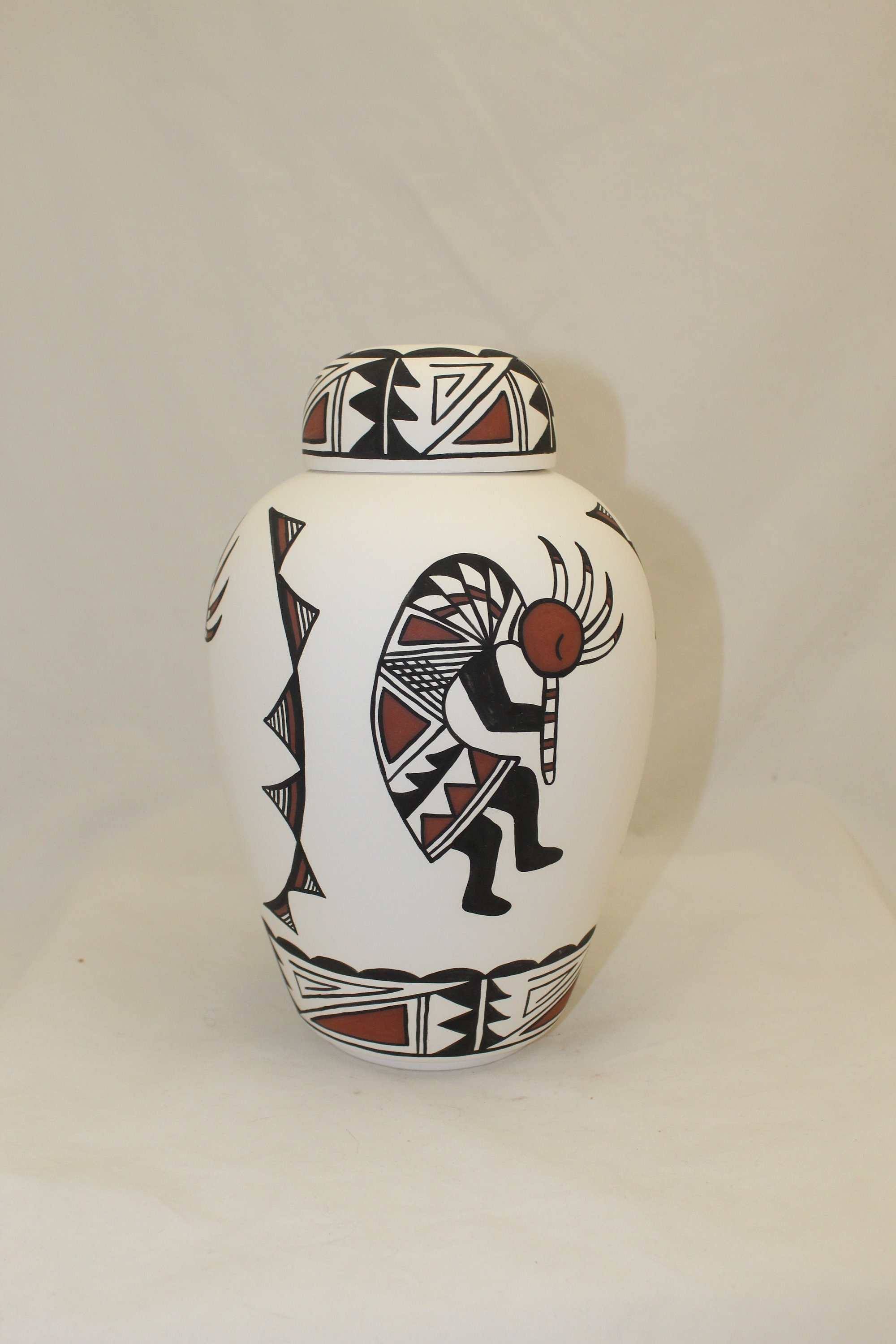 Native American Kokopelli design Ceramic Jar with Lid, Adult Cremation